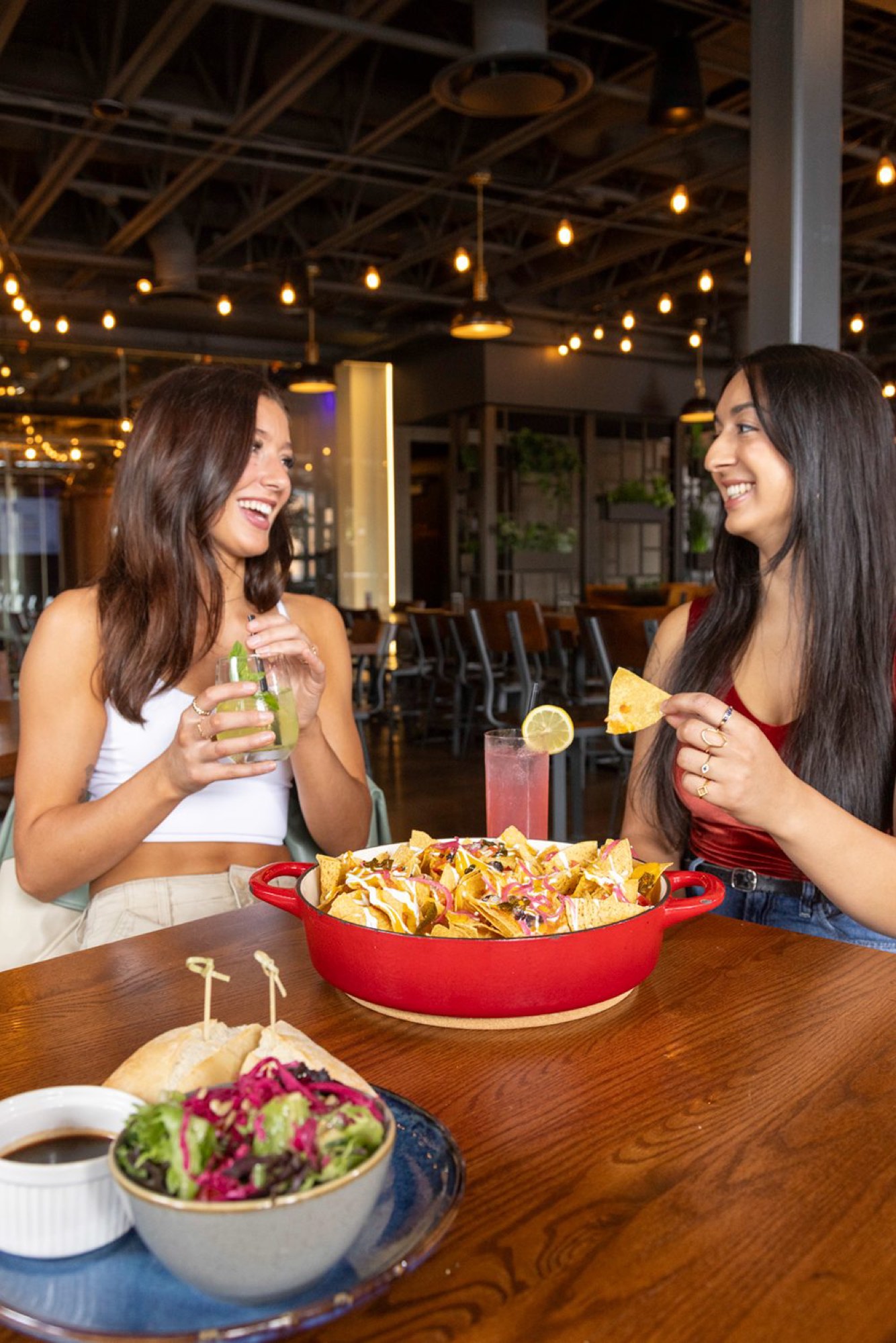Friends sharing food and drinks