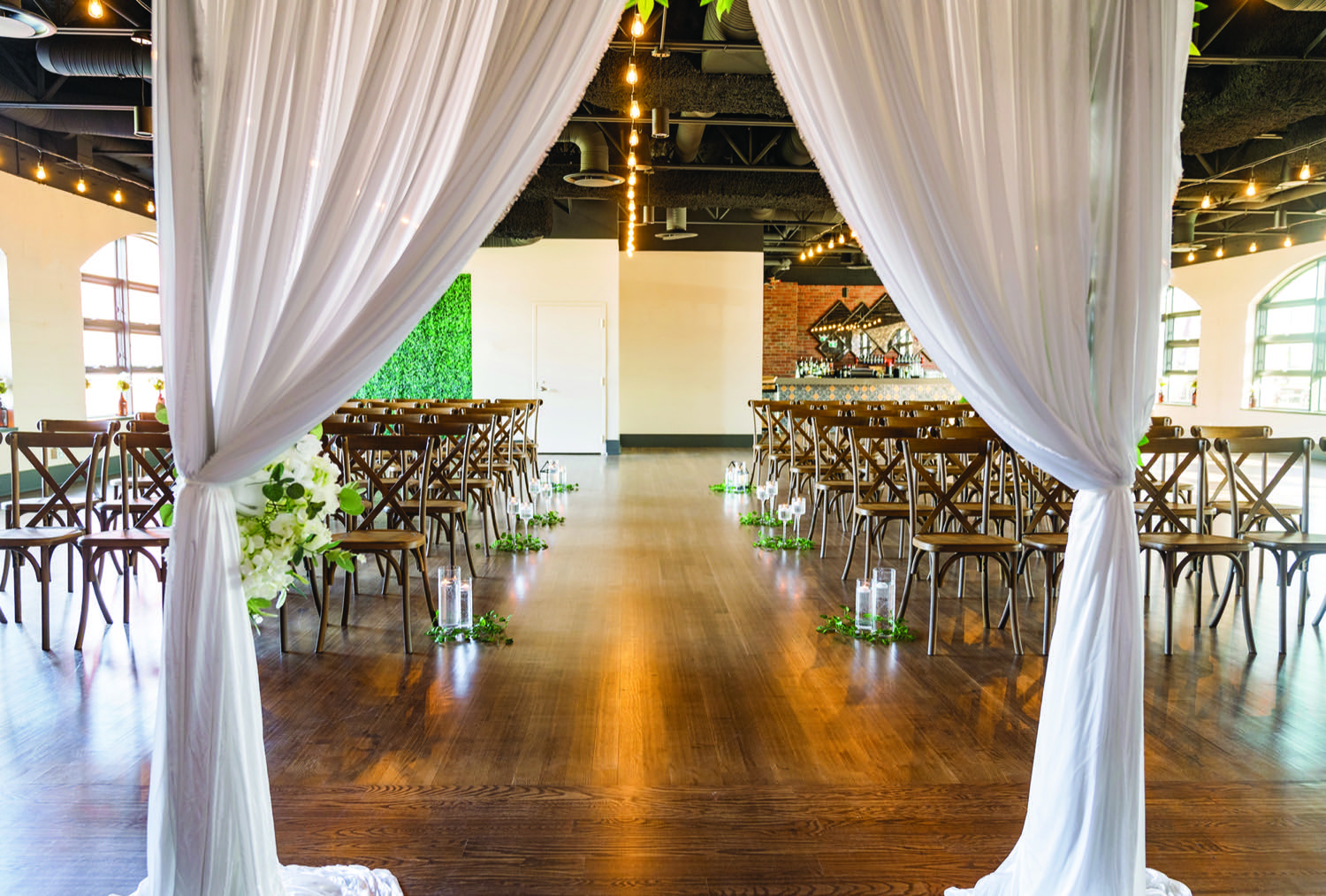 Aisle view through draped entry